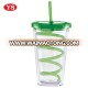 16oz bpa free double wall plastic travel mug with curly straw